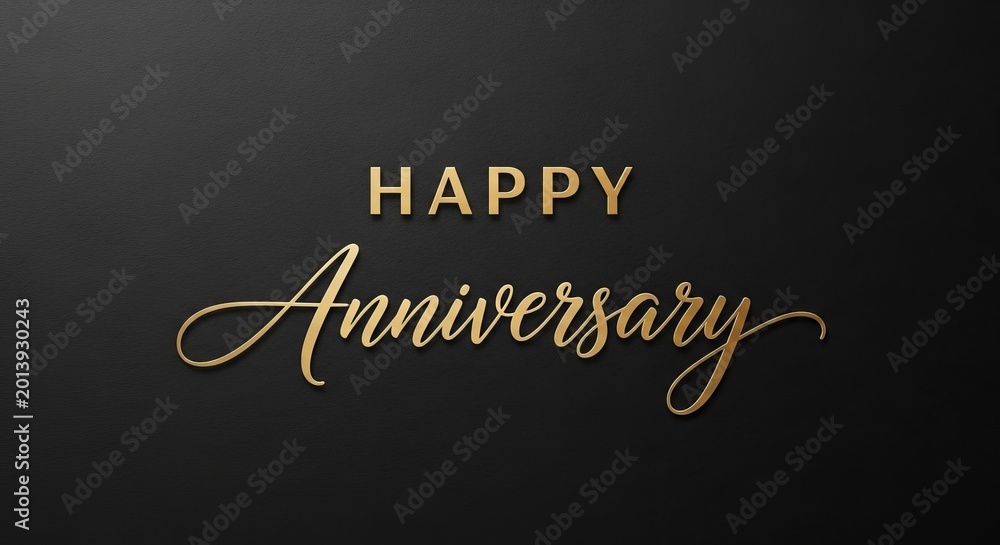 Obraz premium Happy Anniversary Golden Text on Dark Textured Background