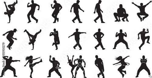 Canvastavla 20 Hip-Hop Dance Silhouette Icons - Urban Street Energy & Breakdance Vector Set
