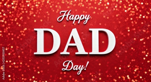 Happy Dad Day Text with Red Glitter Background