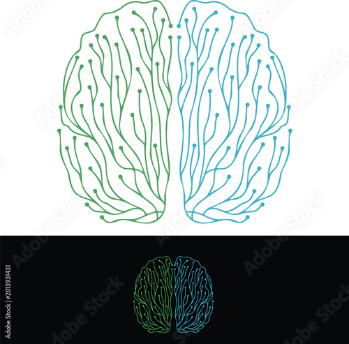 neirobrain vector concept image over the white and black backgrounds