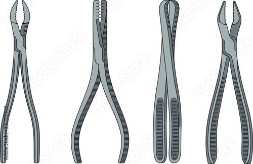Bild auf Leinwand Pliers illustration showing metallic gripping tools with diverse jaw shapes and