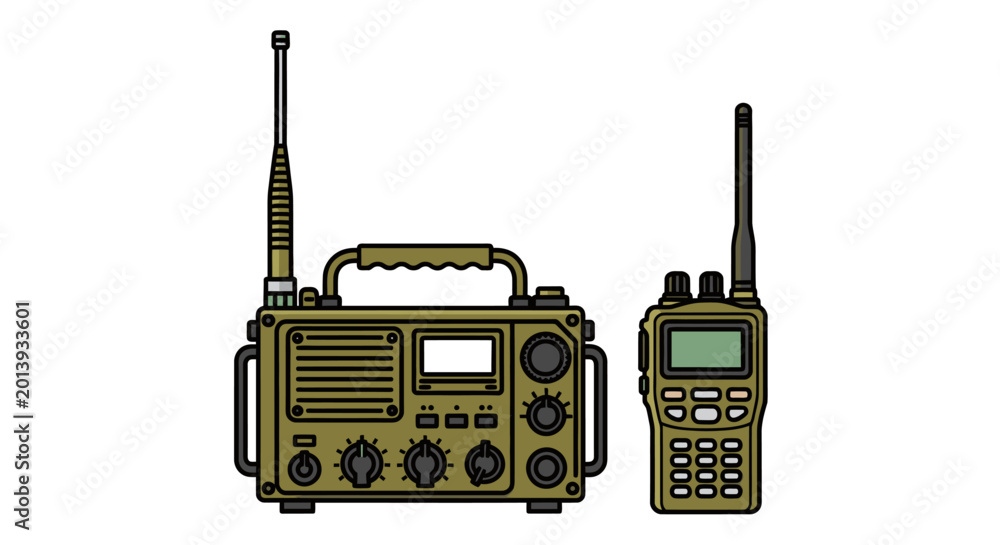 Fototapeta premium Military radio transceiver and walkie-talkie vector illustration