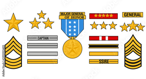 Tableau sur toile Army Officer Rank Badges Medals and Chevron Insignia Set