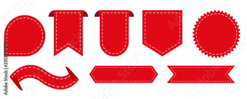 Vászonkép Blank label frame set featuring sale tags and ribbon banners with stitched dashe