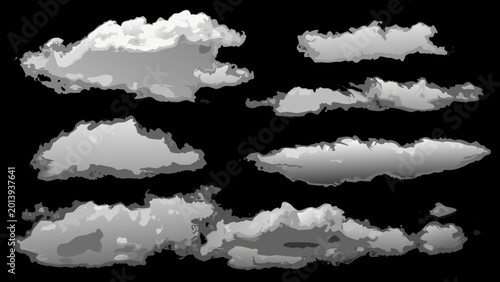 Foto realistic white cloud set isolated on black background vector illustration for w