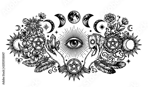 Tableau sur toile Mystical occult illustration with astrology symbols