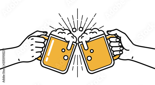 Obraz na plátně Two Hands Clinking Beer Mugs Toasting Celebration Illustration