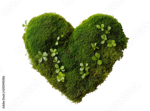 Fotografie Isolated vibrant green moss heart shape with small leafy plants, symbol of natur