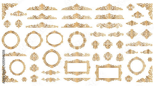 Fotografía Elegant golden ornamental swirls and borders vintage design elements