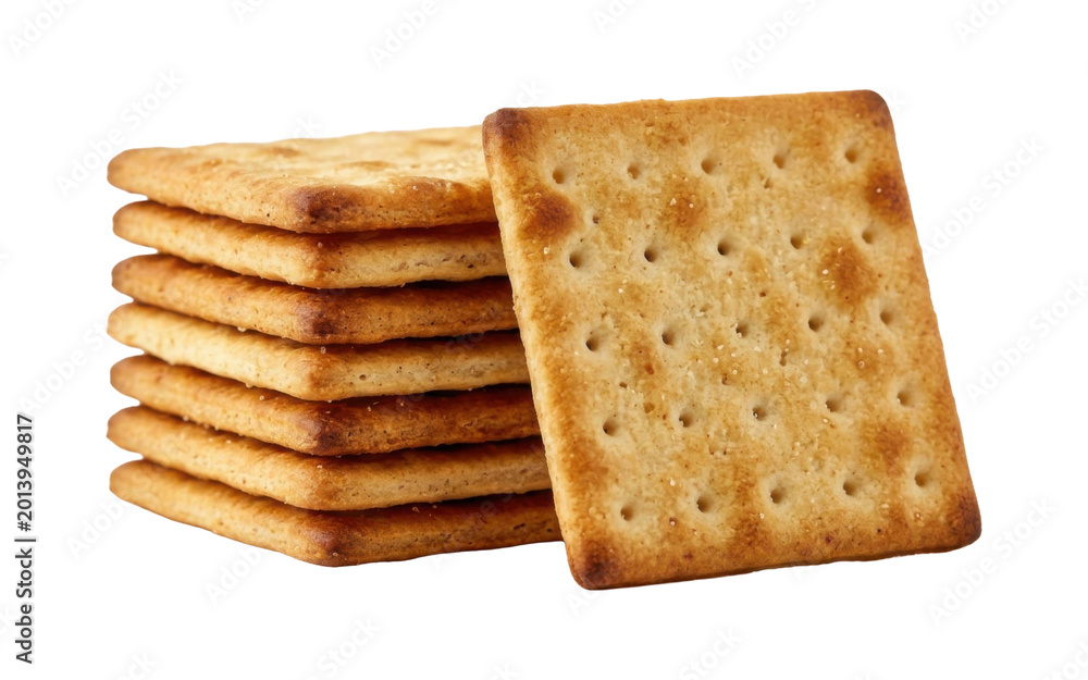 Fototapeta premium Stack of Square Crackers on White Background