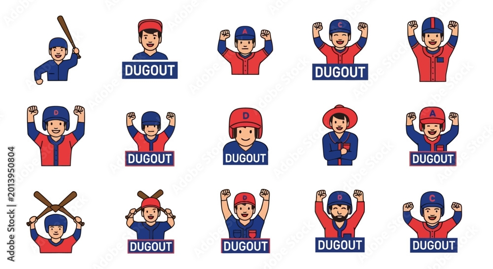 Fototapeta premium Baseball Dugout Characters: Cheering Fans and Players in Pixel Art Style