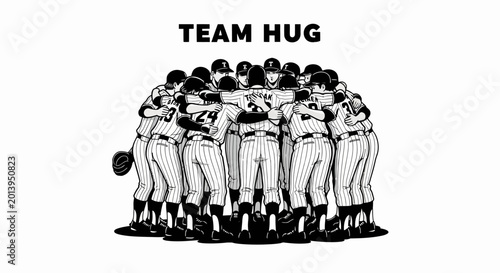 Fotografia Baseball Team Hug Celebration Victory Joy Sportsmanship Unity