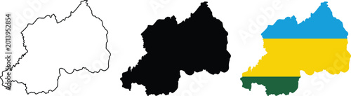 Quadro su tela Set of rwanda map outlines and flag map