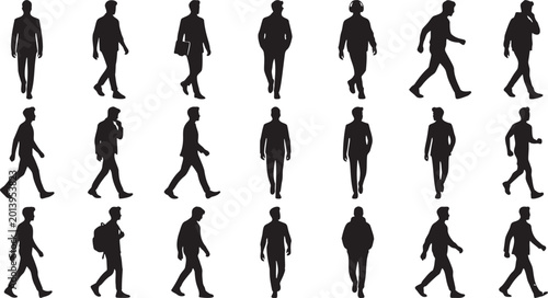 Cuadro en lienzo 20 Stylish Male Walking Silhouettes - Urban Lifestyle & Fashion Vector Poses