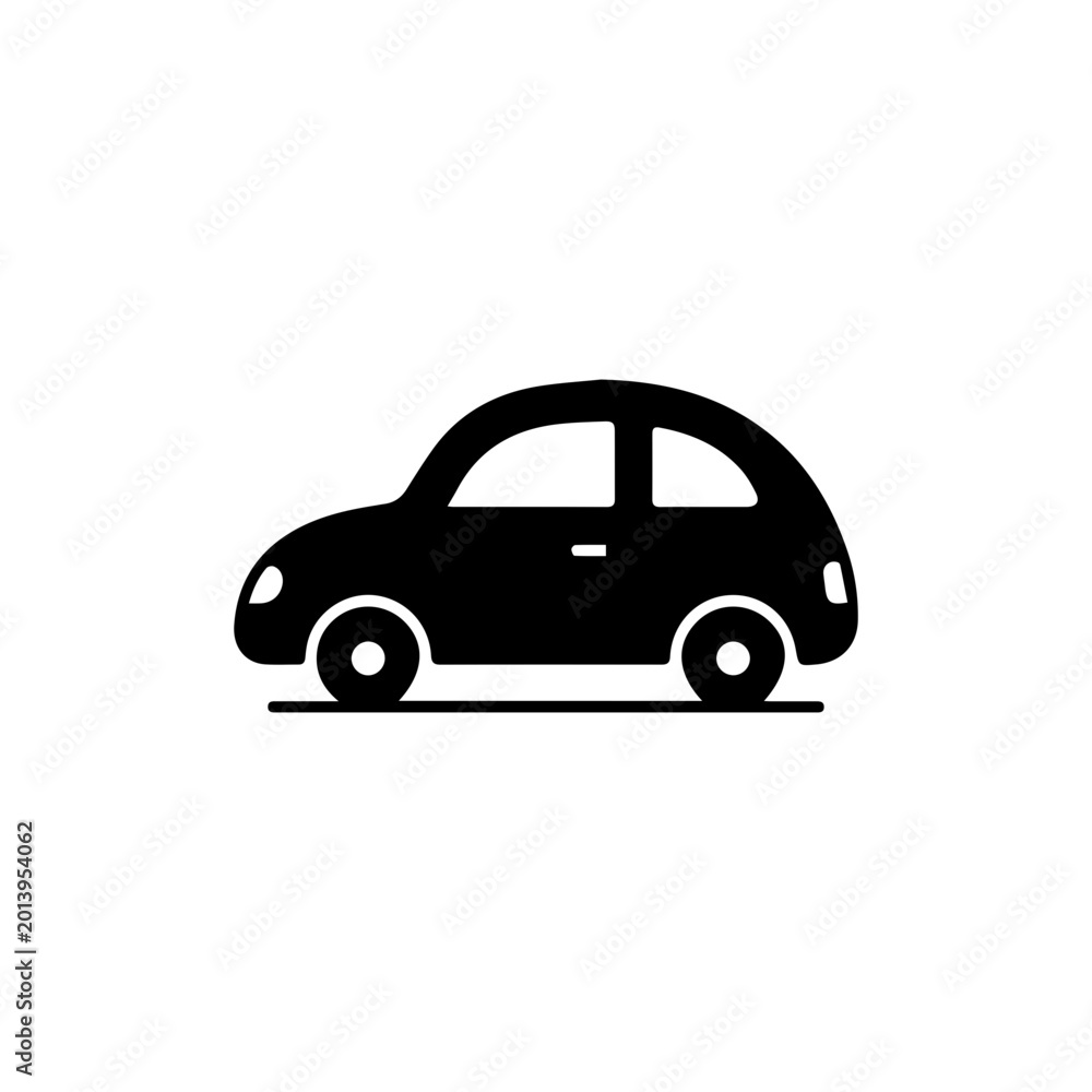 Fototapeta premium Minimalist Silhouette of a Small, Retro-Style Car Icon on White Background