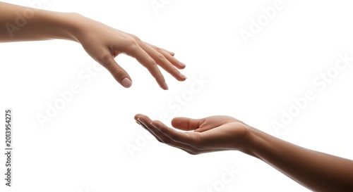 Reaching Hands, Offering Support, Connection, Help, Care, White Background