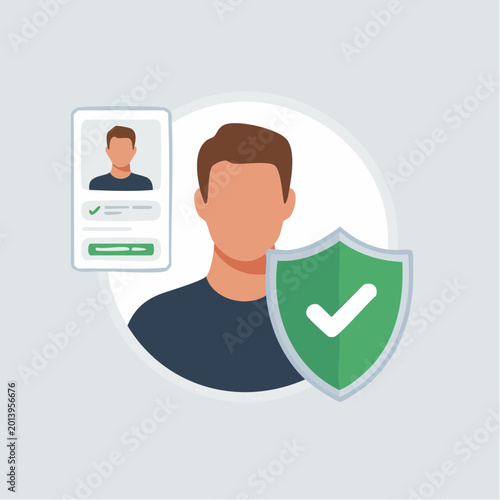 User profile protected by shield and checkmark, identity security icon