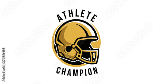 Athlete Champion Logo Depicting A Football Helmet Design In Gold And Black Colors