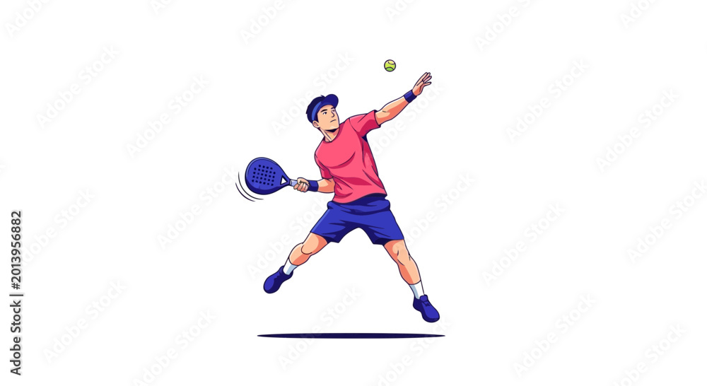 Obraz premium Athlete Displaying Sport Action While Playing Padleball In A Minimalistic Cartoon Style