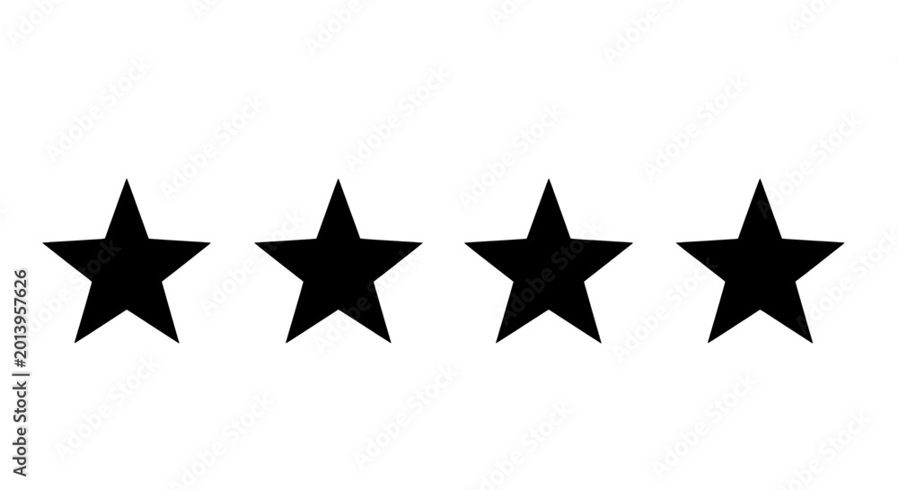 Fototapeta premium Stars row icon with bold five-point shapes for rating, UI badges, and decorative vector graphics on white background