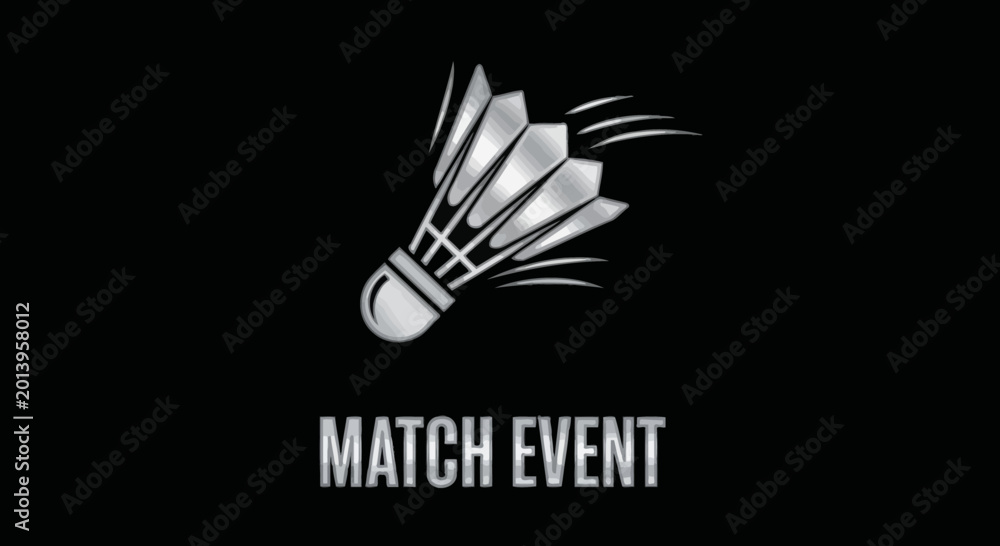 Fototapeta premium Badminton Match Event Logo Illustrating Sports Competition Against Black Background