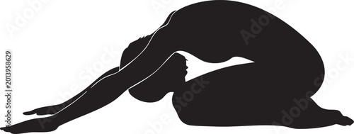 Bild auf Leinwand Black silhouette of a woman in childs pose on isolated white background