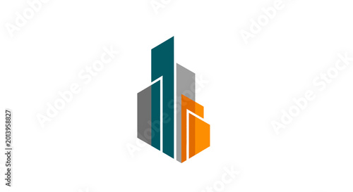 Modern abstract skyscraper building logo design icon.