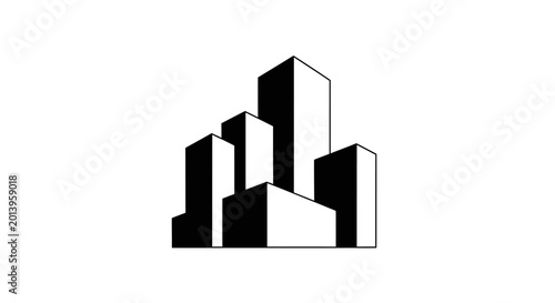 Fotografie Minimalist black and white skyline building icon illustration.