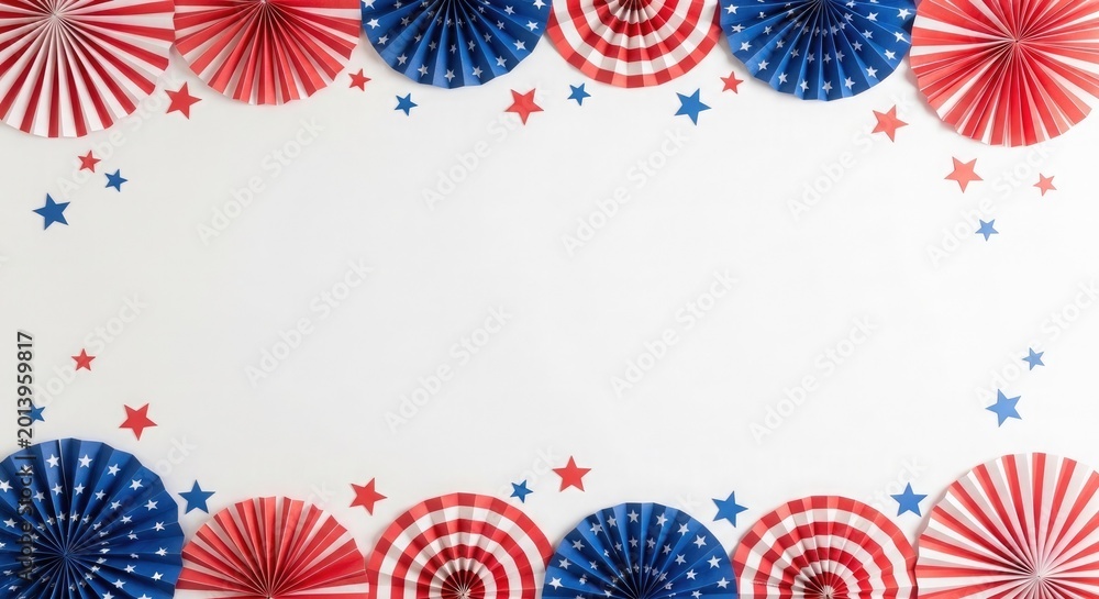 Fototapeta premium Independence day decorations festive red white and blue patriotic border