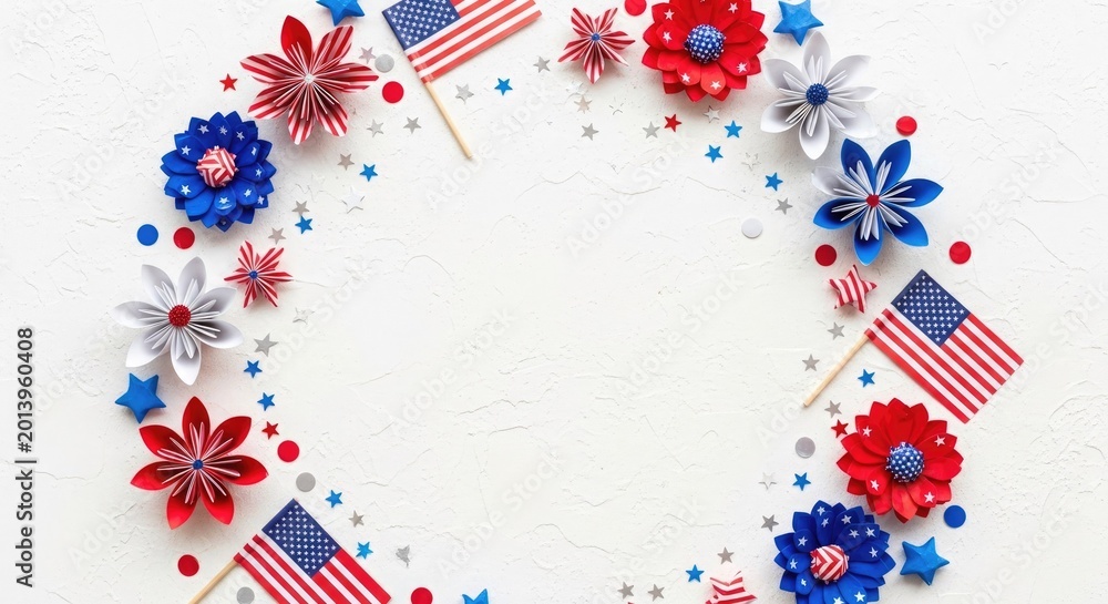Obraz premium Independence day patriotic floral arrangement with american flags festive celebration