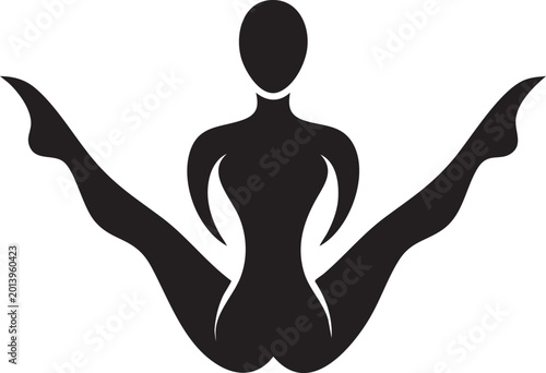 Canvastavla Black silhouette of a woman in a yoga pose isolated on white background