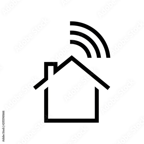 Minimalist house icon with wifi signal waves above flat roof