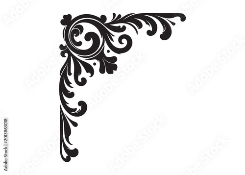 decorative vintage corner logo silhouette vector, corner ornament silhouette vector illustration, ornamental corner logo, ornate decorative corner logo silhouette design on white background
