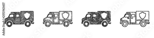 Canvas Print Sketch cash transport vehicle icon design set