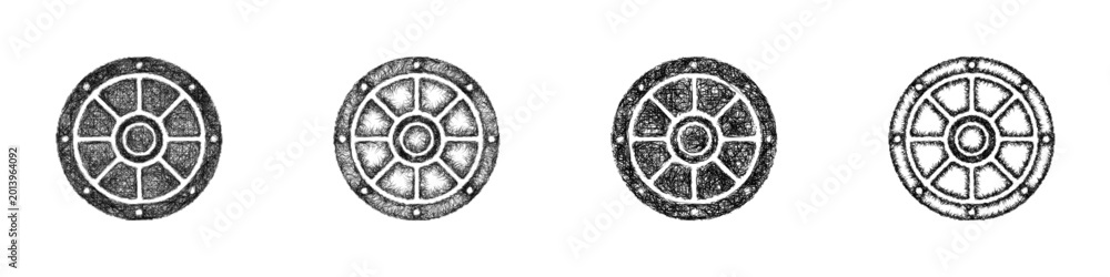 Obraz premium Sketch roman shield icon design set