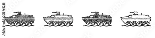 Konstfotografi Sketch amphibious armored vehicle icon design set