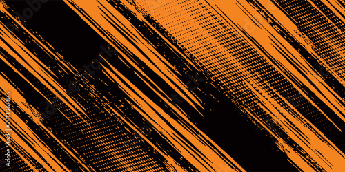 Tableau sur toile orange black brush Car sticker wrap pattern banner abstract sporty lines black orange color combination grunge brush modern pattern racing motorsport design