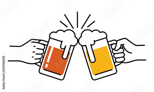 Photography Beer Mug Toast Clinking Hands Minimalist Illustration