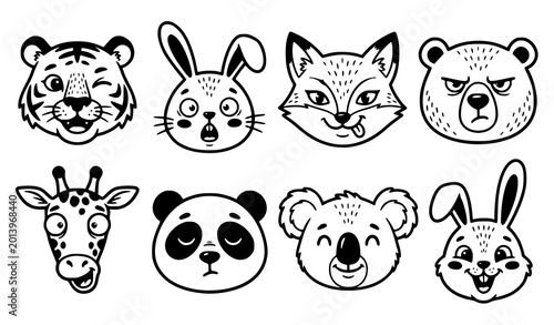 Canvas Print Cartoon animal faces illustrations