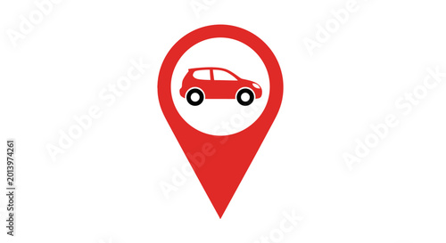Free Download Automobile Location Icon: Red Car Inside Pointer Symbol on White Background - GFXLoad