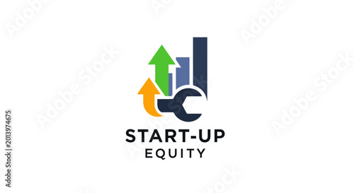Free Download Startup Equity Logo with Arrows, Bar Chart and Wrench Symbol on White Background - GFXLoad