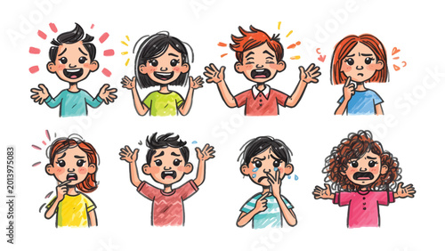 Slika na platnu Expressing the Spectrum: A vibrant collection of emotive illustrations showcasing diverse feelings through dynamic character expressions
