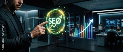 Boost your seo strategy analyzing growth metrics in a modern business office environment with data visualization techniques
