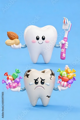 Healthy Tooth and Damaged Tooth with Dental Choices