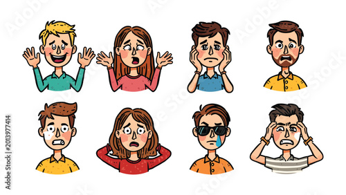 Tableau sur toile Emotional Spectrum: An array of stylized faces showcase a broad range of human e