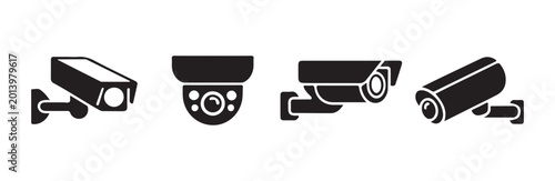Set of cctv cameras isolated on white background digital art.