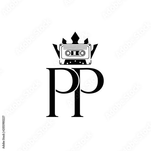 Retro Cassette Tape Logo with Crown and Initials PP - Vintage Music Icon