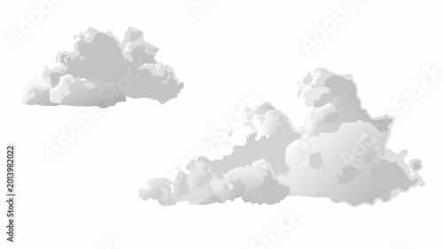 Realistic gray clouds on a white background fluffy cumulonimbus formations and atmospheric weather elements high quality professional detailed