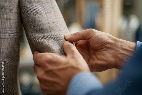 Tailor Measuring Jacket Sleeve During Alteration in Studio