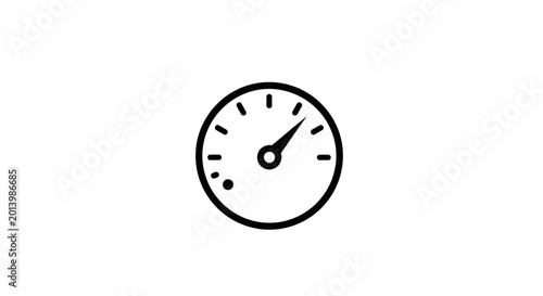 Minimalist speedometer icon in monochrome representing speed, measurement and performance